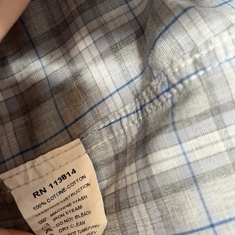 Billy Reid Standard Fit Plaid Button Up Shirt Gray Blue Mens Size XL Cotton